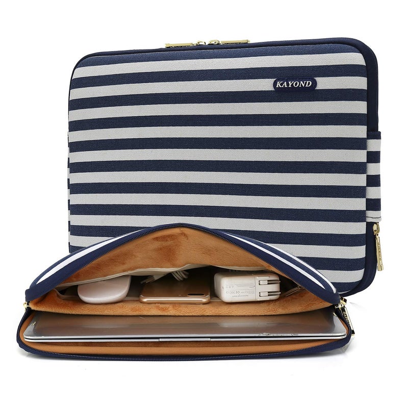 kayond Bohemian Canvas Water-Resistant 14 inch Laptop Sleeve Pocket 14.1 inch Laptop case Compatible MacBook Pro 15.4 A1707(14-14.1 inches, Breton Stripe) - Image 1